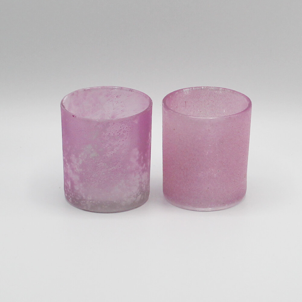 WB-008 Glasvase Becher rosa gefrostet