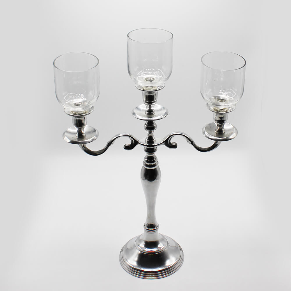 KS-S-002 Metall - Kerzenständer silber für Stabkerzen 3-armig