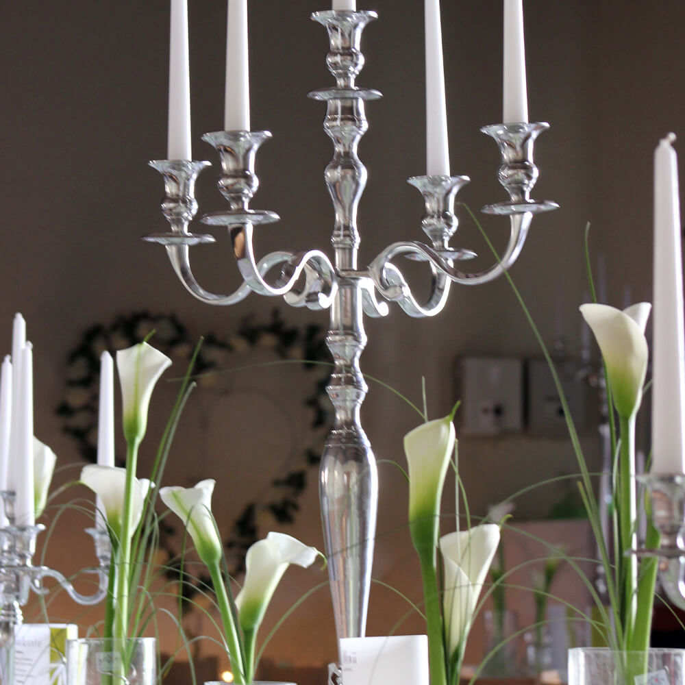 KS-S-004 Kerzenständer silber für Stabkerzen 5-armig