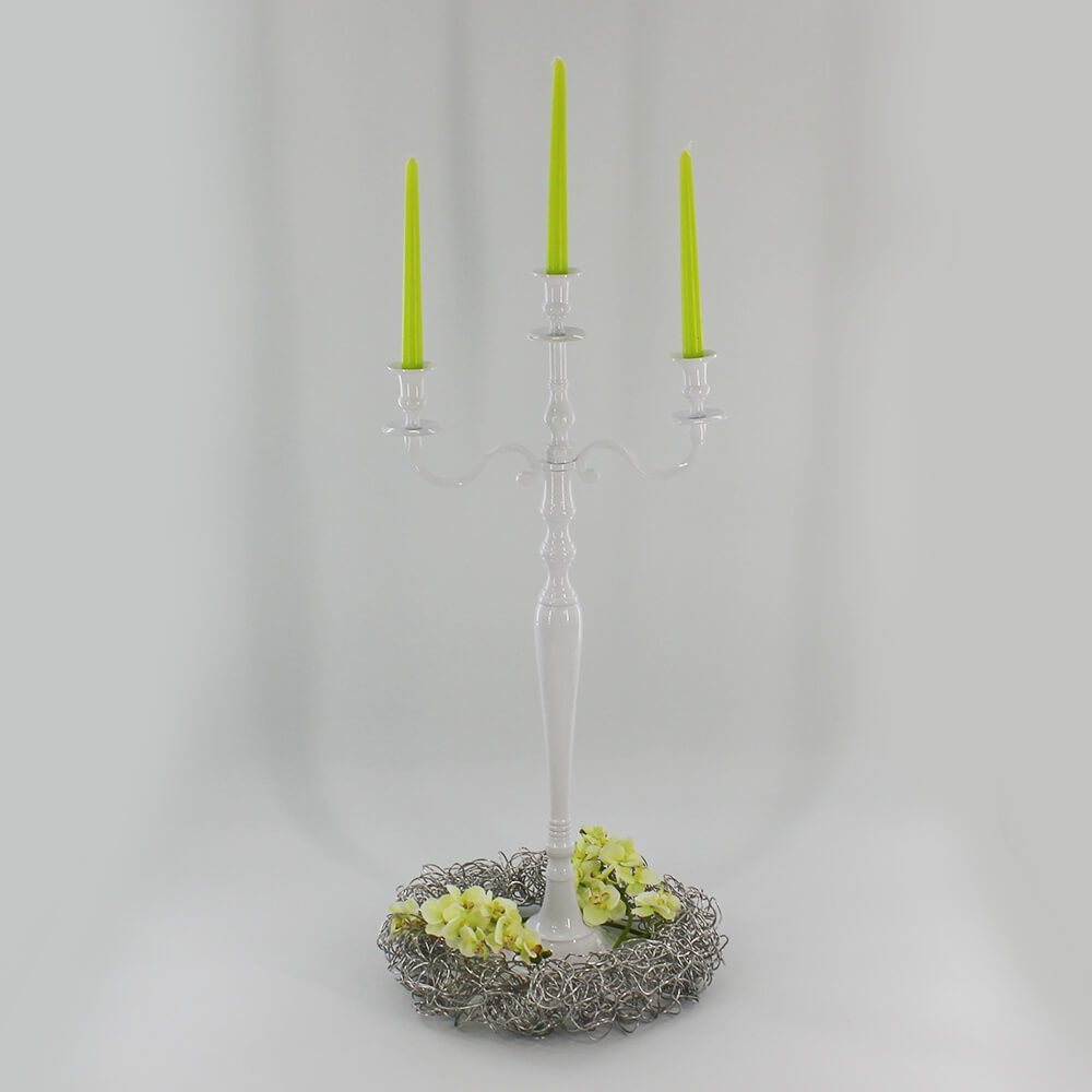 KS-W-002 Metallkerzenständer für Stabkerzen weiß 3-armig