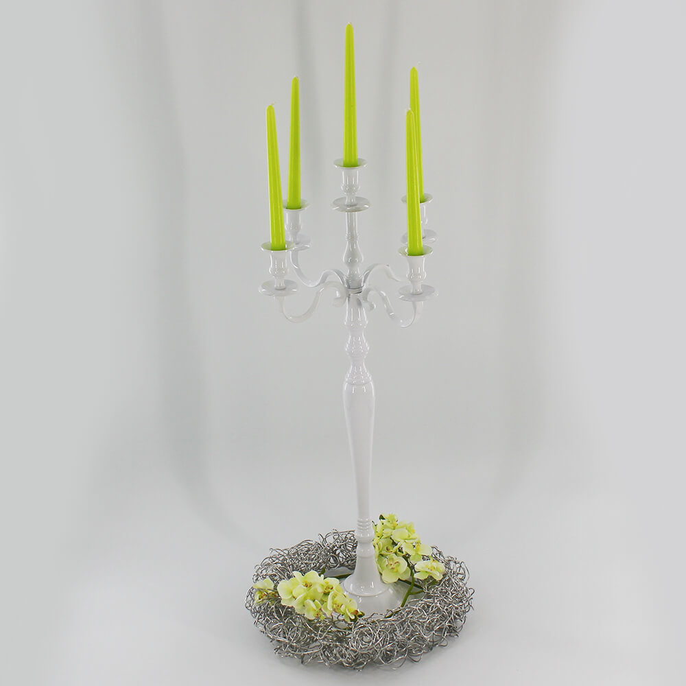 KS-W-001 Metallkerzenständer für Stabkerzen weiß 5-armig