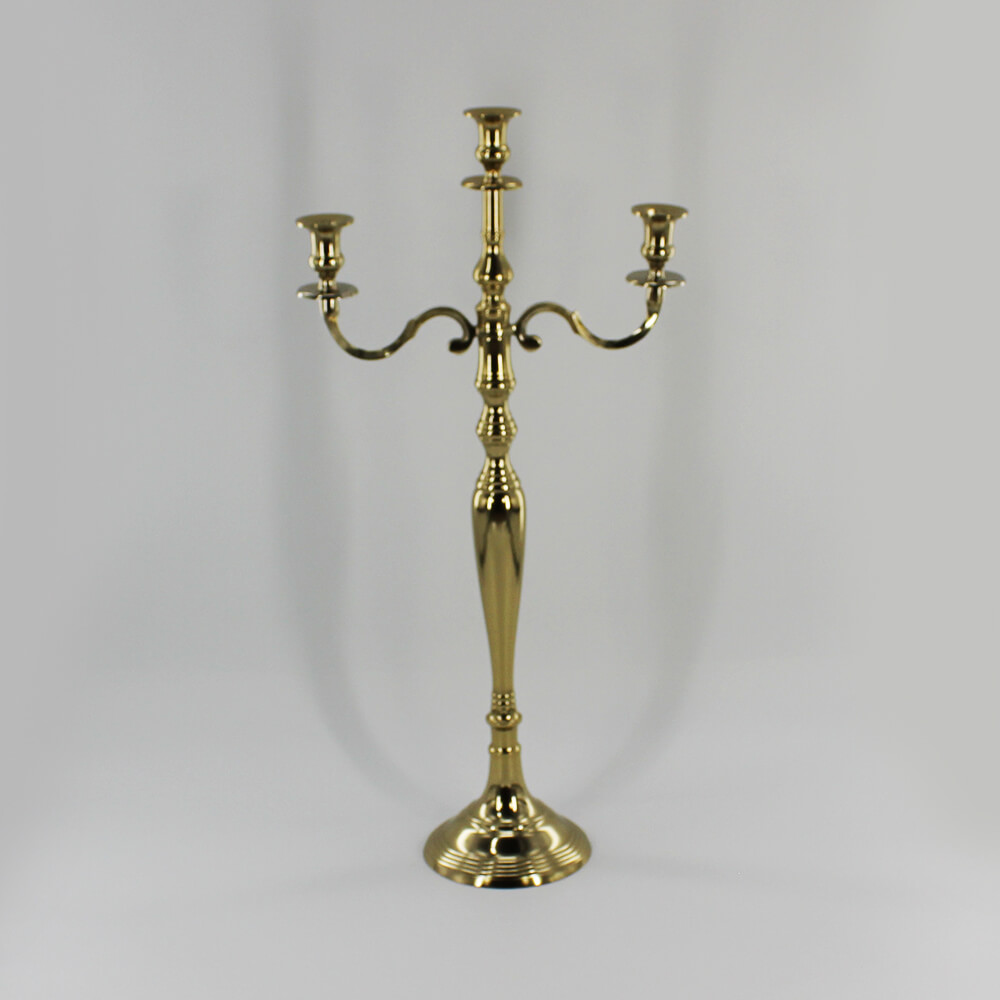 KS-G-002 Metallkerzenständer Gold für Stabkerzen 3-armig