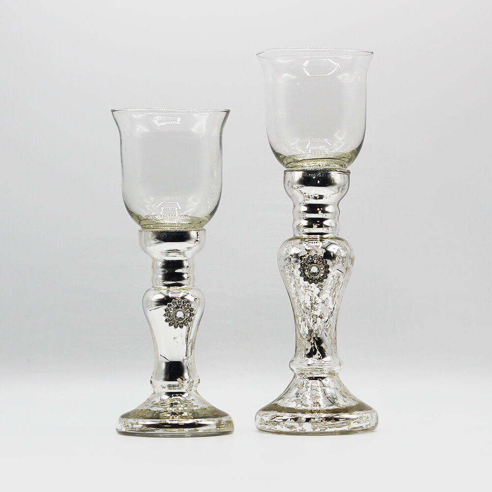 WG-B-002 - 003 Kerzenständer Windlichtglas Sophia Bauernsilber