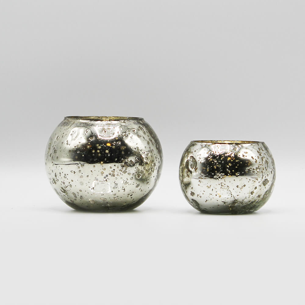 WG-B-003 und 004 Windlichtglas Kugel Oslo Bauernsilber rund Vintage