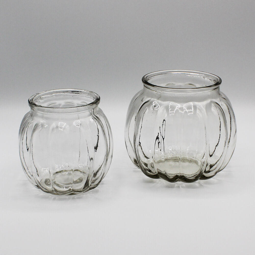 GV-V-005 und GV-V-006 Vintage Glasvasen gerippt rund