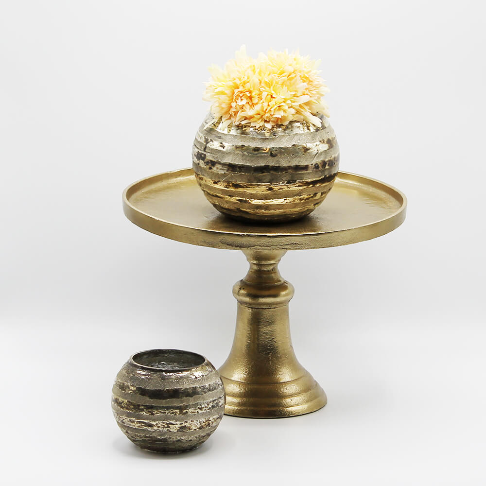 MT-F-003 Metallteller Alu - Nickel auf Fuß gold