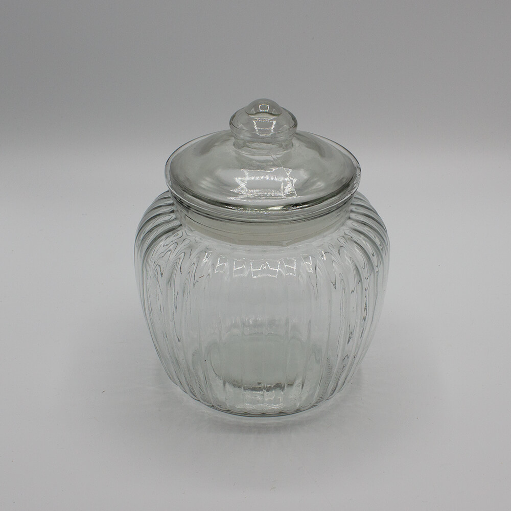 Bonboniere Glas, bauchig mit Deckel