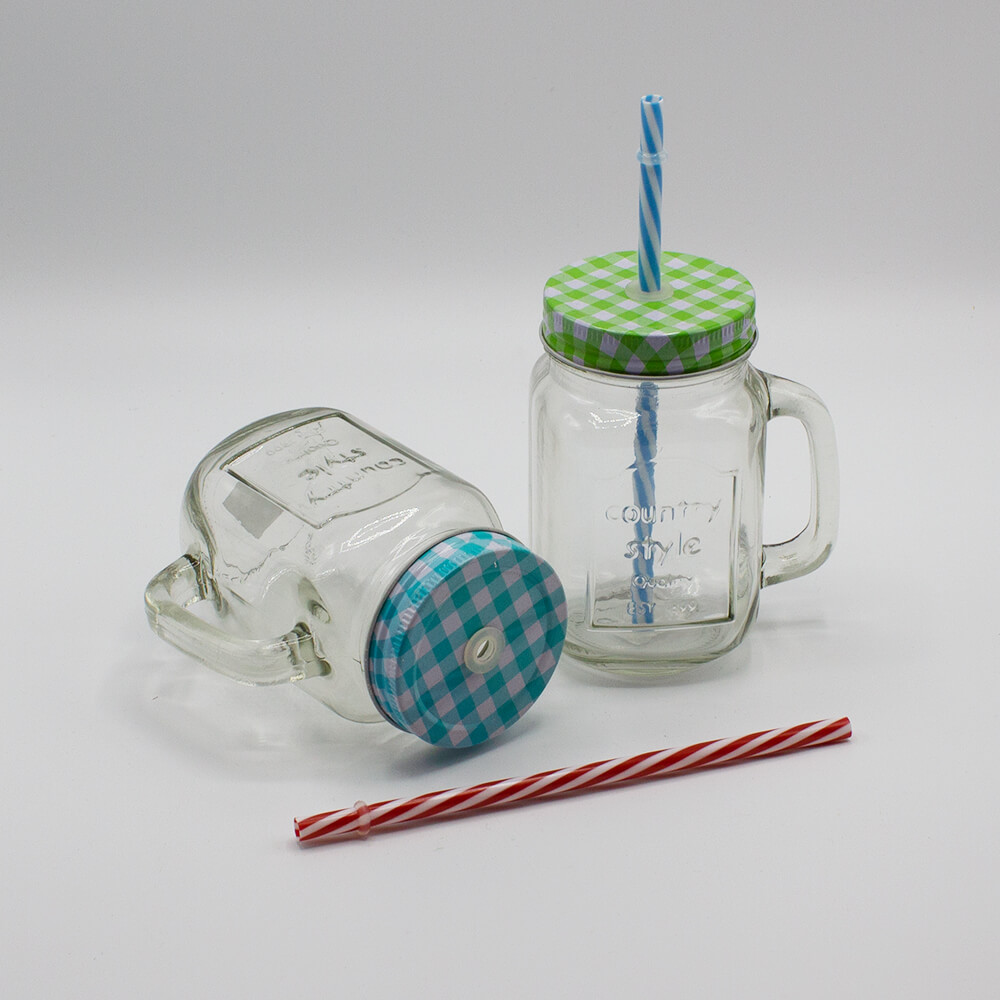TR-GH 001 Trinkglas mit Schraubverschluss 400ml mit Strohhalm